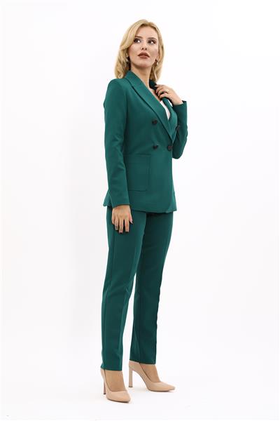 Erkek Yaka Torba Cepli Klasik Ceket & Dar Paça Pantolon-Zümrüt