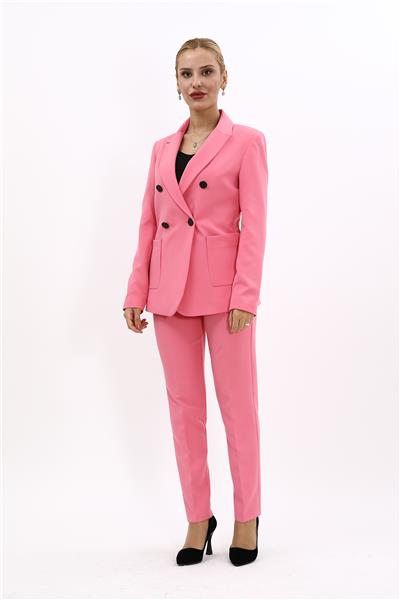 Erkek Yaka Torba Cepli Klasik Ceket & Dar Paça Pantolon-Pembe