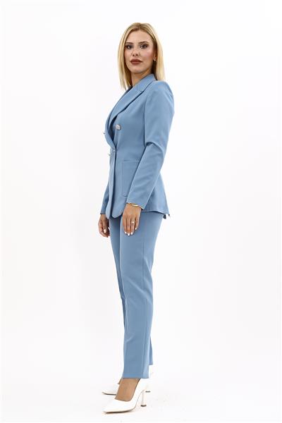 Erkek Yaka Torba Cepli Klasik Ceket & Dar Paça Pantolon-Deniz