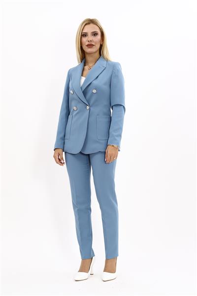 Erkek Yaka Torba Cepli Klasik Ceket & Dar Paça Pantolon-Deniz