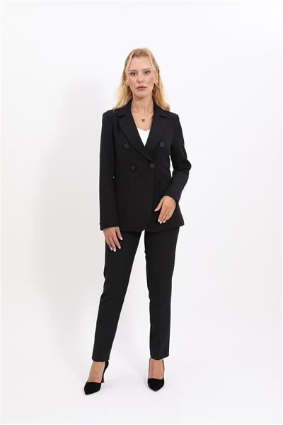 Erkek Yaka Torba Cepli Klasik Ceket & Dar Paça Pantolon-Siyah