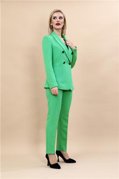 Erkek Yaka Torba Cepli Klasik Ceket & Dar Paça Pantolon-Yeşil