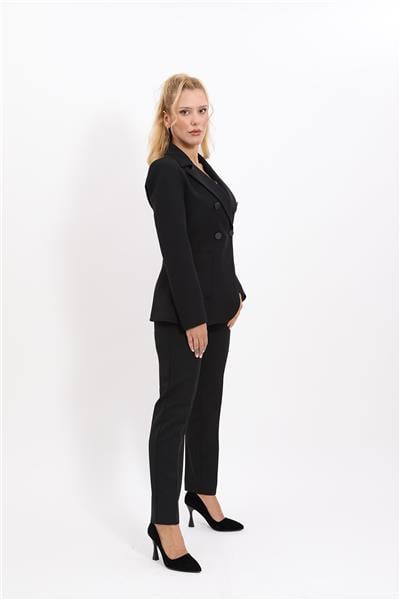 Erkek Yaka Torba Cepli Klasik Ceket & Dar Paça Pantolon-Siyah