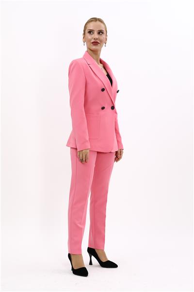Erkek Yaka Torba Cepli Klasik Ceket & Dar Paça Pantolon-Pembe