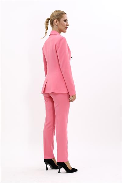 Erkek Yaka Torba Cepli Klasik Ceket & Dar Paça Pantolon-Pembe