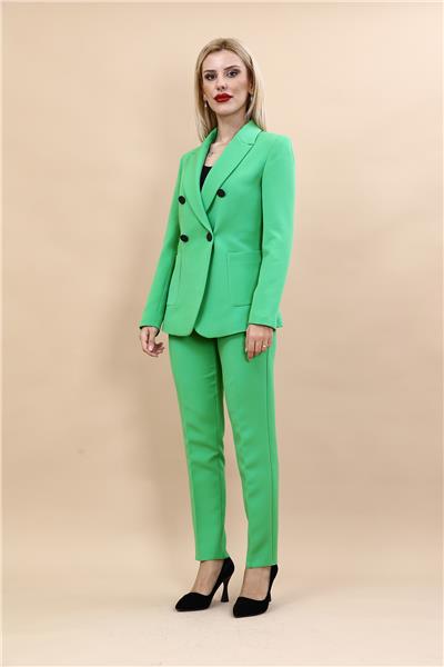 Erkek Yaka Torba Cepli Klasik Ceket & Dar Paça Pantolon-Yeşil
