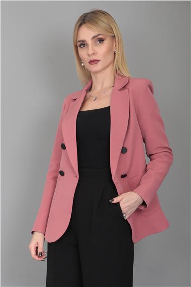 Erkek Yaka Torba Cepli Klasik Ceket-Gül Kurusu