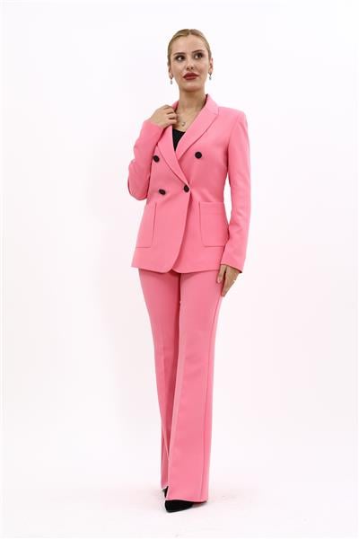 Erkek Yaka Torba Cepli Klasik Ceket &  İspanyol Paça Pantolon-Pembe