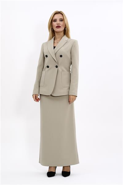 Erkek Yaka Torba Cepli Klasik Ceket &  Uzun Düz Dar Etek-Bambu