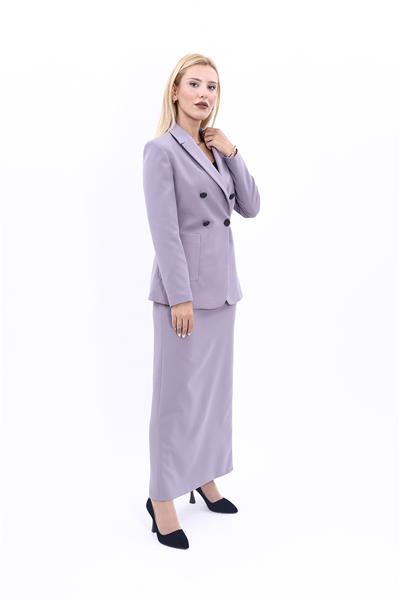 Erkek Yaka Torba Cepli Klasik Ceket &  Uzun Düz Dar Etek-Antrasit