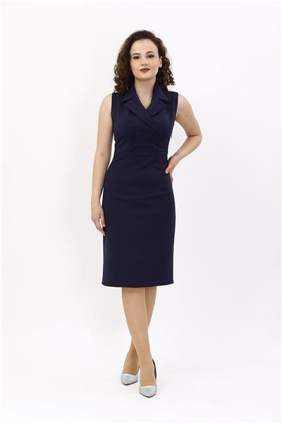 Erkek Yaka Yandan Fermuarlı Elbise-Lacivert