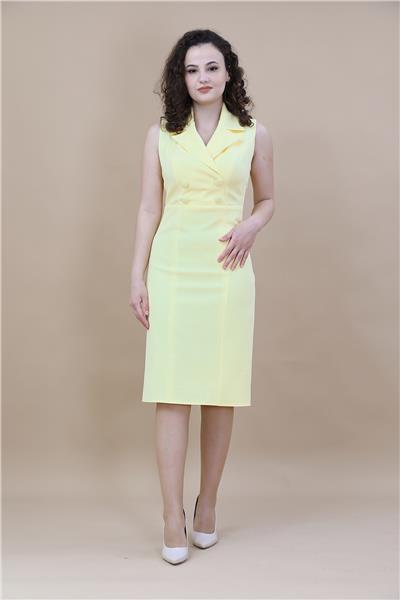 Erkek Yaka Yandan Fermuarlı Elbise-Sarı