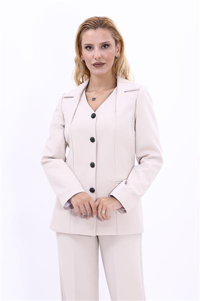 Erkek Yaka Yelek Ceket-Bej