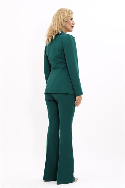 Erkek Yaka Yelek Ceket & İspanyol Paça Pantolon-Zümrüt