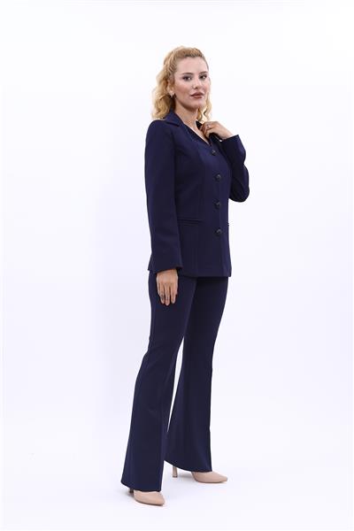 Erkek Yaka Yelek Ceket & İspanyol Paça Pantolon-Lacivert