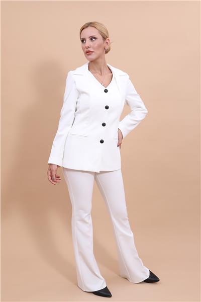 Erkek Yaka Yelek Ceket & İspanyol Paça Pantolon-Beyaz