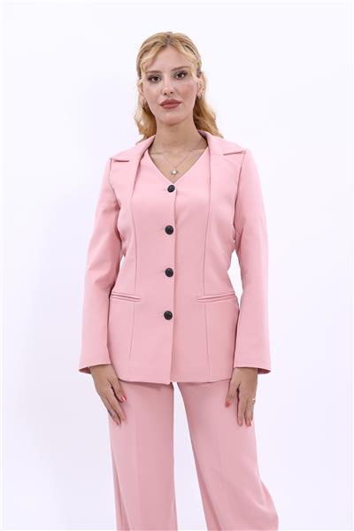 Erkek Yaka Yelek Ceket-Pudra