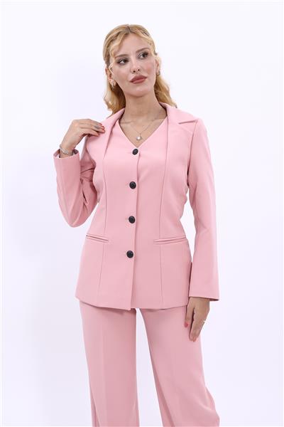 Erkek Yaka Yelek Ceket-Pudra