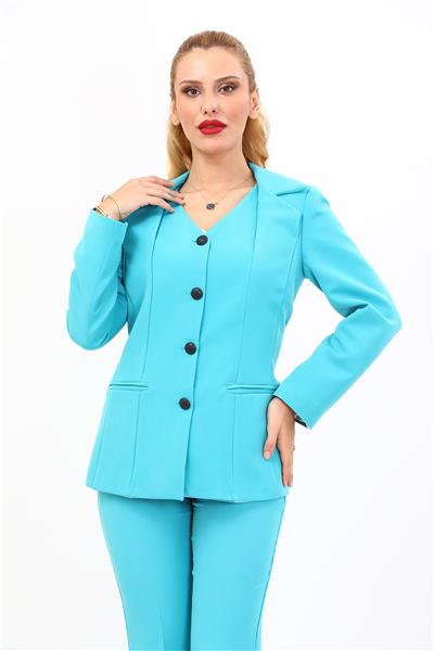 Erkek Yaka Yelek Ceket-Turkuaz