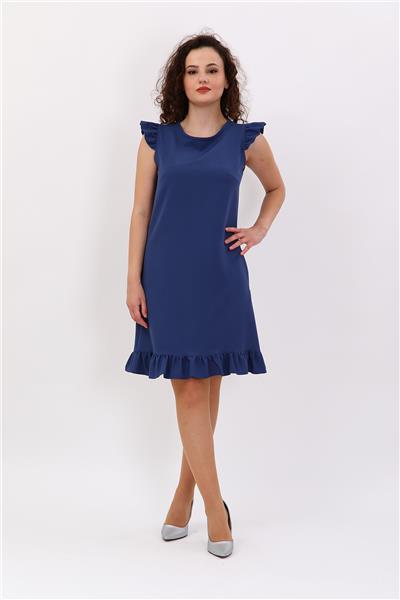 Fırfır Detaylı Cepli Rahat Kadın Elbise-İndigo