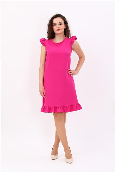 Fırfır Detaylı Cepli Rahat Kadın Elbise-Fuşya
