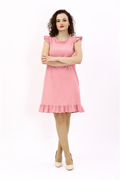 Fırfırlı Elbise-Pudra