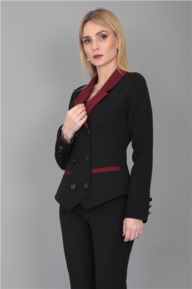 Erkek Yaka Kuruvaze Konbin Renkli  Ceket-Bordo