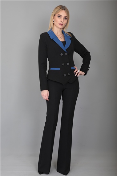 Garnili Ceket & İspanyol Paça Pantolon Takım-İndigo