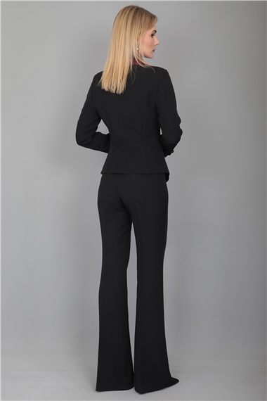 Garnili Ceket & İspanyol Paça Pantolon Takım-Bordo