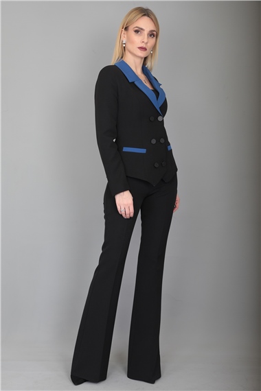 Garnili Ceket & İspanyol Paça Pantolon Takım-İndigo