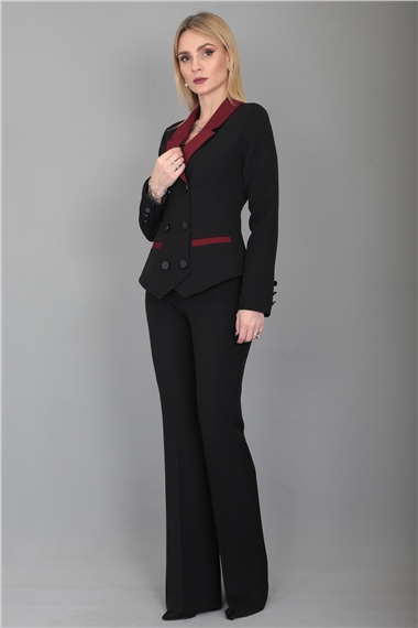 Garnili Ceket & İspanyol Paça Pantolon Takım-Bordo