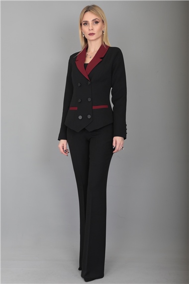 Garnili Ceket & İspanyol Paça Pantolon Takım-Bordo
