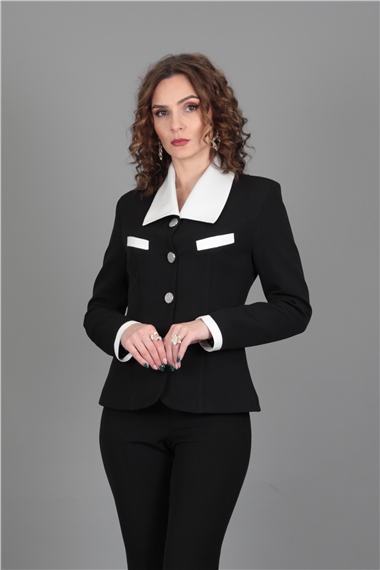 Bebe Yaka Konbin Renkli Ceket-Siyah