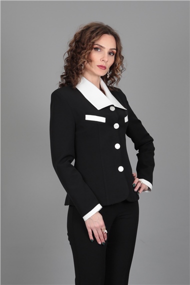 Bebe Yaka Konbin Renkli Ceket-Siyah