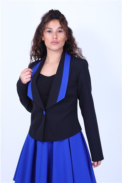 Garnili Klasik Modern Ceket & Kısa Pileli Kloş Etek Kadın Takım Elbise-Saks