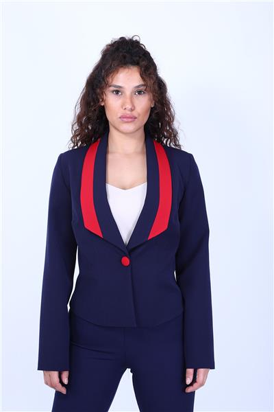 Garnili Klasik Modern Kadın Ceket-Lacivert