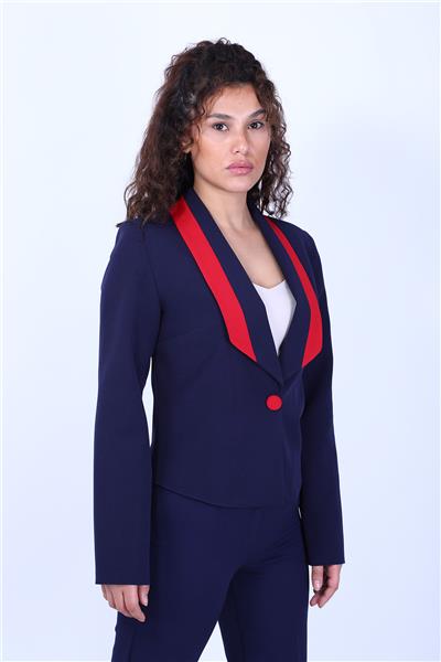 Garnili Klasik Modern Kadın Ceket-Lacivert