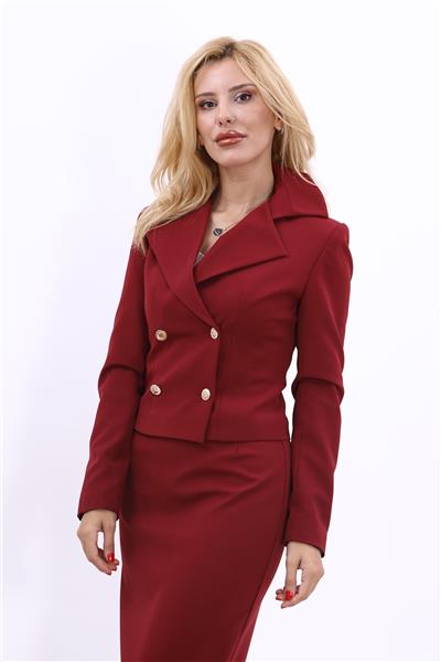 Geniş Yaka kruvaze Kadın Ceket-Bordo