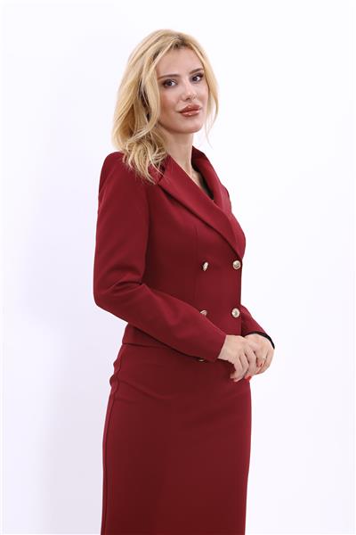 Geniş Yaka kruvaze Kadın Ceket-Bordo
