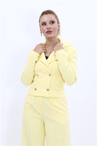 Geniş Yaka kruvaze Kadın Ceket-Sarı