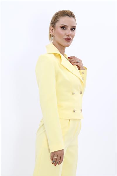 Geniş Yaka kruvaze Kadın Ceket-Sarı
