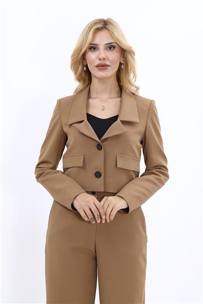 Gömlek Yaka Kısa Ceket-Camel