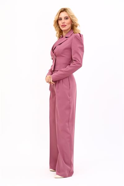 Gömlek Yaka Kısa Ceket & Erkek Yaka Drape Kollu Kısa Ceket-Rose
