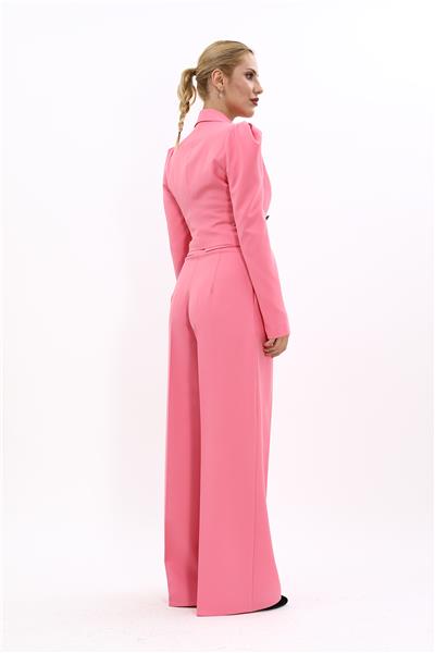 Gömlek Yaka Kısa Ceket & Erkek Yaka Drape Kollu Kısa Ceket-Pembe