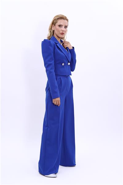 Gömlek Yaka Kısa Ceket & Erkek Yaka Drape Kollu Kısa Ceket-Saks