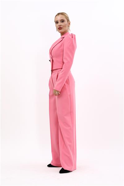 Gömlek Yaka Kısa Ceket & Erkek Yaka Drape Kollu Kısa Ceket-Pembe