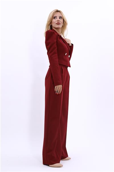 Gömlek Yaka Kısa Ceket & Erkek Yaka Drape Kollu Kısa Ceket-Bordo
