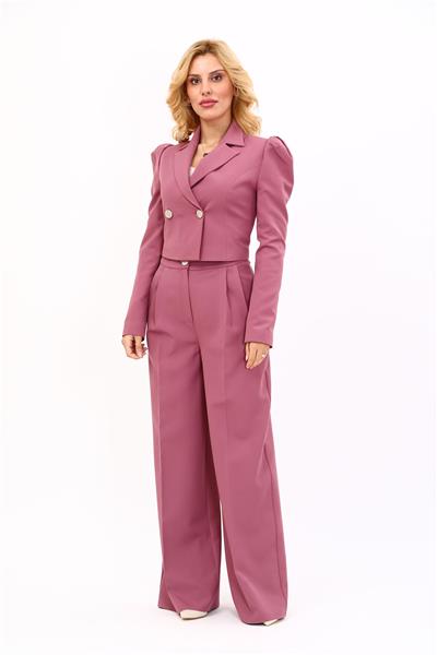 Gömlek Yaka Kısa Ceket & Erkek Yaka Drape Kollu Kısa Ceket-Rose