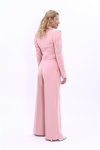 Gömlek Yaka Kısa Ceket & Erkek Yaka Drape Kollu Kısa Ceket-Pudra