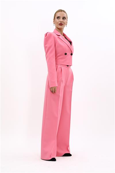Gömlek Yaka Kısa Ceket & Erkek Yaka Drape Kollu Kısa Ceket-Pembe